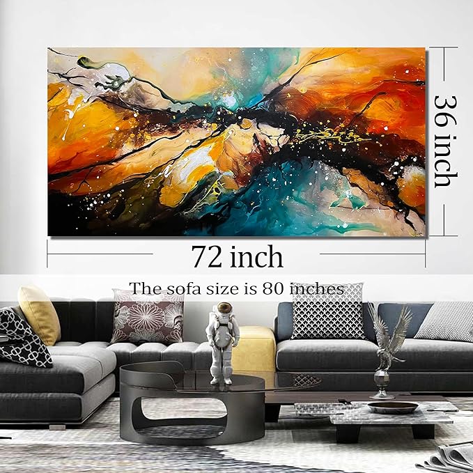 JKWALL77 Abstract Hand Painted Wall Art For Living Room Huge Canvas Wall Decor For Office Modern Painting Wall Art For Bedroom Size 36 x 72 Inch