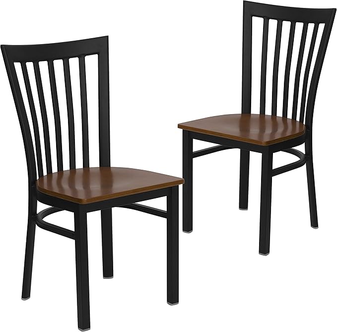 Flash Furniture 2 Pack HERCULES Series Black School House Back Metal Restaurant Chair - Cherry Wood Seat