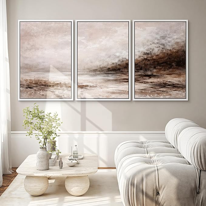 SIGNWIN Framed Canvas Print Wall Art Set Hazy Autumn Shores Illustrations Decorative Relax/Calm Zen for Living Room, Bedroom, Office - 16"x24"x3 WHITE