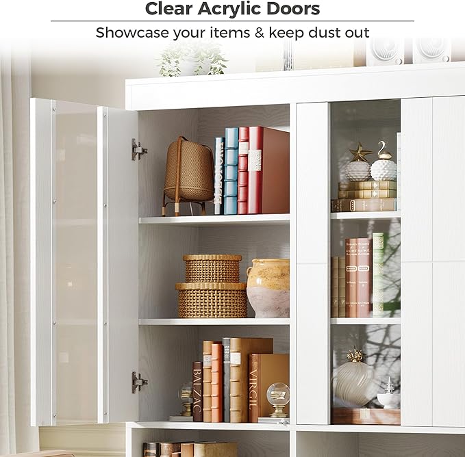 IRONCK Bookshelves and Bookcases with Doors, 70.7" H White Bookshelf with 5-Tier Storage, Large Book Shelf with Acrylic Doors for Living Room, Home Office