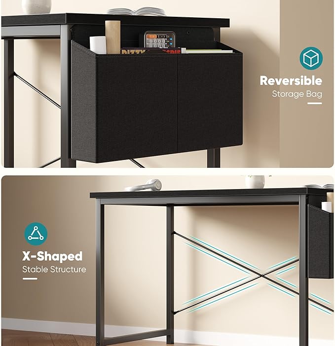 OLIXIS Computer Desk 44 Inch Home Office Desks for Small Spaces, Gaming Writing Study Work Table with Storage Bag and Headphone Hook for Bedroom, Black