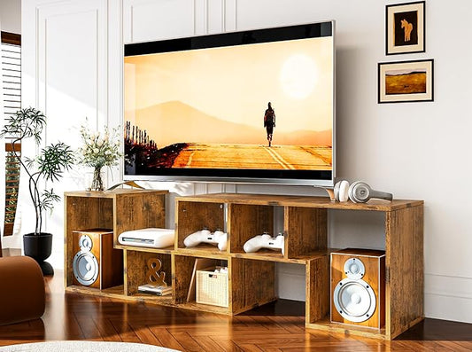 Recaceik Cube Bookshelf 2 Shelf Bookcase L-Shaped TV Console Stand Modern Entertainment Center with Open Storage Shelves for CDs/Movies/Books for Living Room, Bedroom, Home Office（Rustic Brown）
