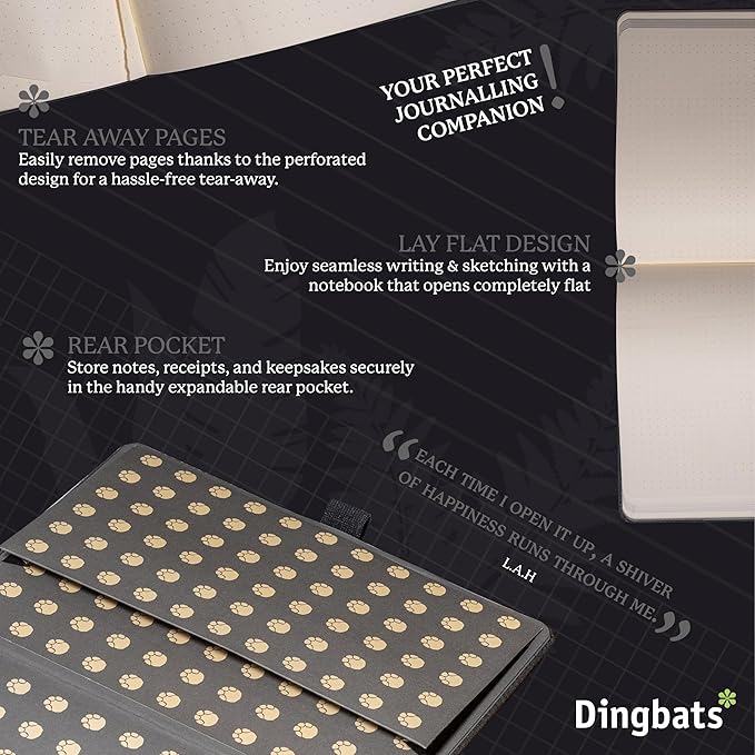 Dingbats Wildlife Dotted Journal A5 - Vegan Leather Hard Cover, Ideal for Work, Travel - Pocket, Elastic Closure, Bookmark