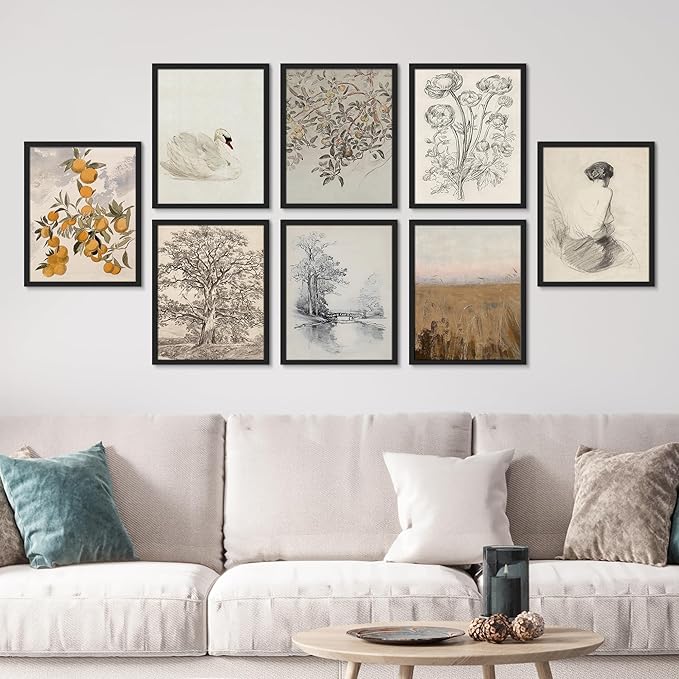 SIGNWIN Framed Poster Wall Art Set of Black & White Duotone Geometric Dark Plants Nature Abstract for Living Room, Bedroom, Office - 12"x16"x 8 Black