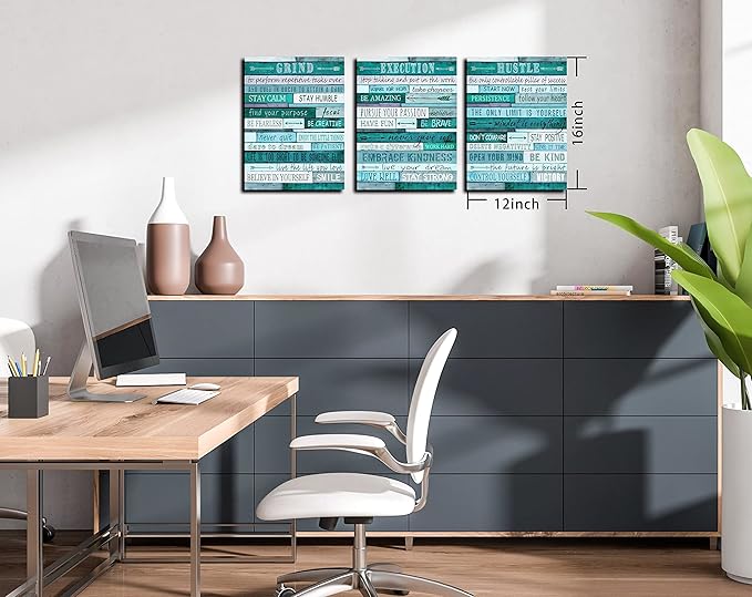 aburaeart Motivational Quotes Teal Wall-Decor - Canvas Wall Art For Living Room - 3 Piece Wall Decor Ready To Hang Size 12" x 16"