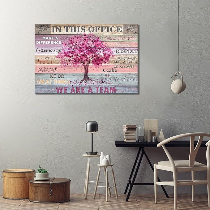 Office Wall Decor Inspirational Wall Art for Office Motivation Positive Quotes Wall Decor for Women Pink Tree Signs Picture Prints for Home Office 36x24in Framed