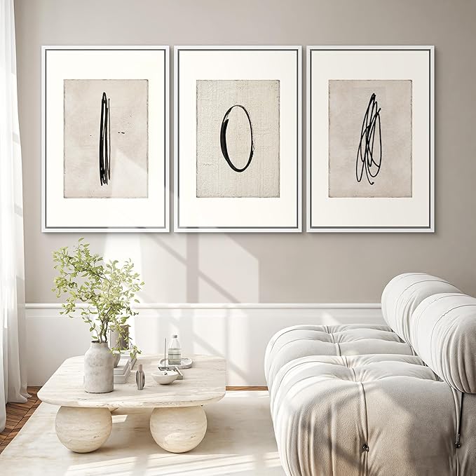 SIGNWIN Framed Canvas Print Wall Art Set Mid-Century Modern Paint Strokes Abstract Shapes Illustrations Modern Art Decorative Minimal Multicolor for Living Room, Bedroom, Office - 24"x36"x3 White