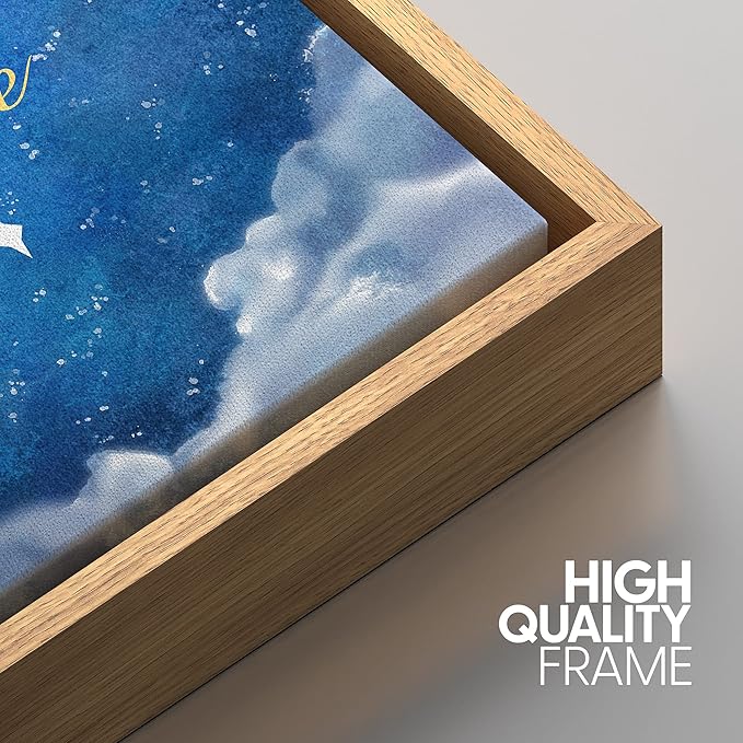 IDEA4WALL Framed Canvas Print Wall Art Love Watercolor Galaxy with Yellow Moon Astronomy & Space Sky Illustrations Modern Art Glam Colorful Ultra for Living Room, Bedroom, Office - 16"x24" NATURAL