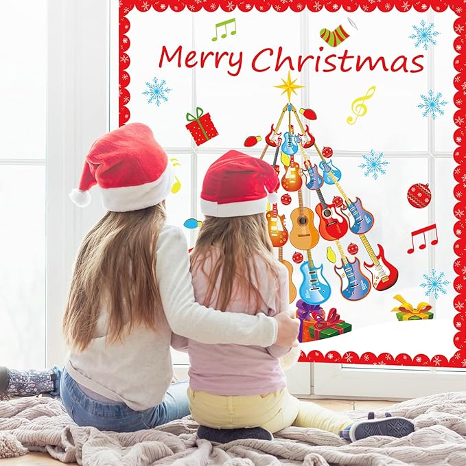 gisgfim Christmas Bulletin Board Decoration Set Guitar Christmas Tree Paper Cutouts Merry Xmas Music Classroom Bulletin Board Decor for Xmas Winter Holiday School Door Home Wall(Guitar)