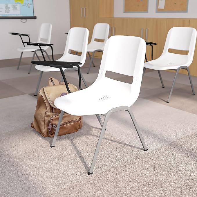 Flash Furniture HERCULES White Ergonomic Shell Chair with Right Handed Flip-Up Tablet Arm
