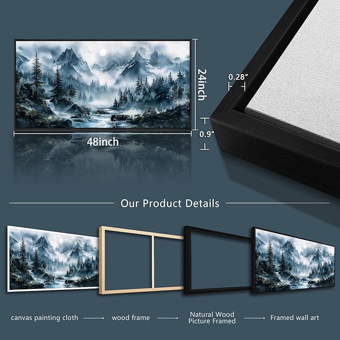 ERQINHUA Modern Home Wall Decor painting Large Canvas Wall Art For Bedroom Living Room Office Decorations Misty Forest Mural Tree Landscape Artwork Pictures Decor Aesthetics 24x48In Black Framed