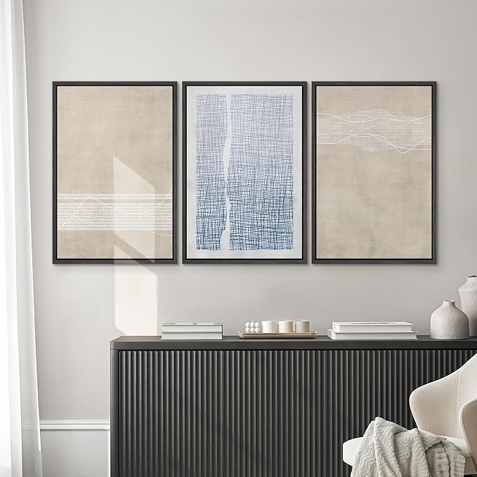 SIGNWIN Framed Canvas Print Wall Art Set Tan Blue Geometric Landscape Abstract Shapes Cozy Neutral Modern Art Decorative Boho Relax/Zen Nordic for Living Room, Bedroom, Office - 16"x24"x3 Black