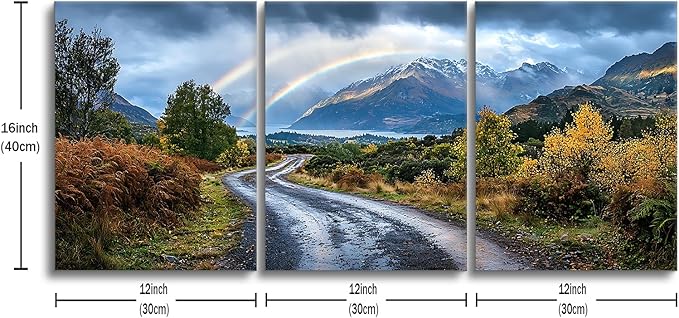 Landscape Canvas Wall Art Rainbow and Beautiful Nature Poster Print Countryside Natural Mountain Paths Picture Painting Wall Decor Artwork for Home Bedroom Bathroom Ready to Hang [36''W x 16''H]