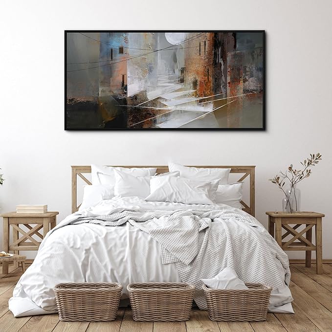 yiijeah Abstract Wall Art for Liiving Room Large Framed Artwork for Walls Mud-brown Canvas Decor Prints Pictures Bedroom Office Home Decor 48x24 Inches