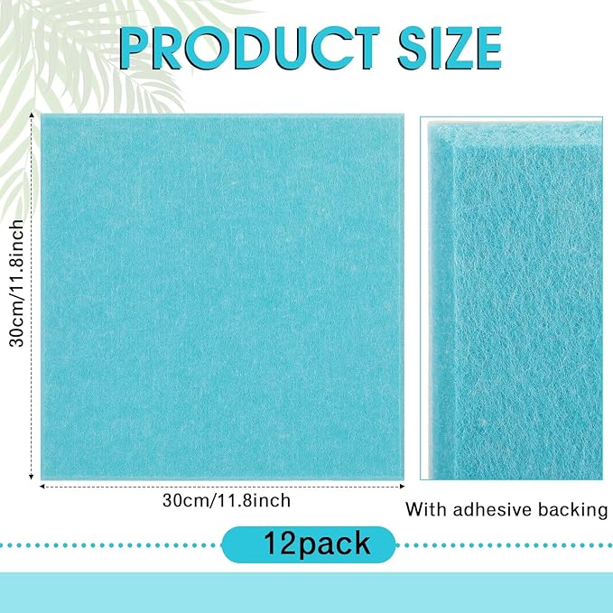 Honoson 12 Pack 47"x35" Large Cork Boards Tiles Alternative Felt Wall Tiles Bulletin Board with Safe Adhesive Cork Board Squares for Walls Organize Home Office Classroom Pin Photo Panels(Blue)