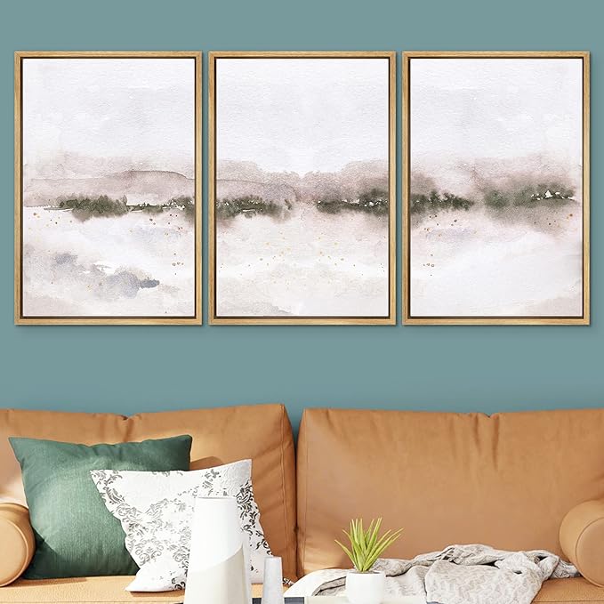 SIGNWIN Framed Canvas Print Wall Art Set Pastel Explosion Misty Mountain Forest Nature Wilderness Illustrations Modern Art Rustic Scenic Relax/Calm for Living Room, Bedroom, Office - 16"x24"x3 NATURAL