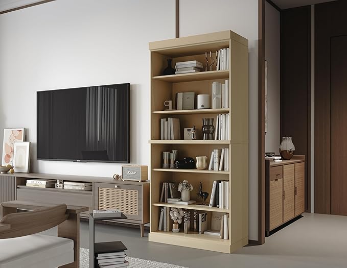 Palace Imports Solid Wood Bookcase - Stackable Modular 6-Tier Bookshelf - 71.5" Tall x 32" Wide - Yellow, Open Display Shelf for Living Room, Office, Renewable 100% Eco-Friendly Wood, Made in Brazil