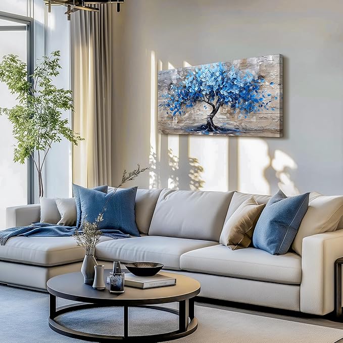 SERIMINO Tree of Life Large Wall Art Prints, Blue Tree Abstract Canvas Art Wall Decor, Nature Plant Artwork for Walls, Modern Aesthetic House Decorations Living Room Bedroom Home Office 20"X40"