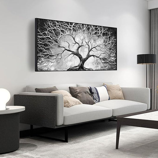 Black and White Wall Art for Bedroom - Black Framed Tree Canvas Wall Art for Living Room Size 24" x 48"