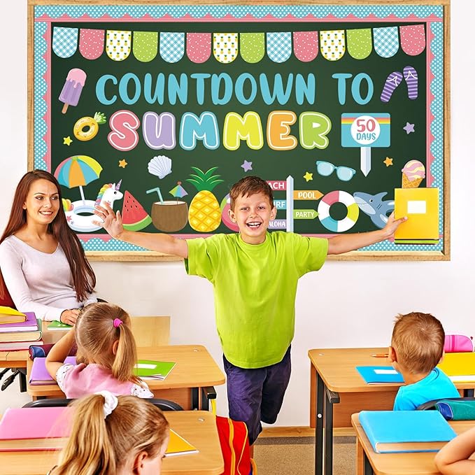 End of Year Bulletin Board Kit Countdown to Summer Classroom Decoration Summer Bulletin Board Set Ocean Beach It’s The Final Countdown Paper Cutouts for Home School Classroom Wall Decor Supply