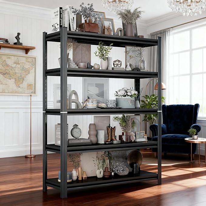 5 Tiers Bookshelf, Classical Modern Book Shelf, Tall Display Shelves in Living Room/Home/Office, Storage Organizer for CDs/Books/Movies, Rustic Brown,45.3Wx15.7Dx71.2H