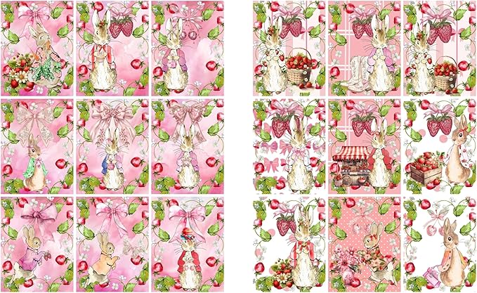 Paper Moon Media: Beatrix Potter's Peter The Rabbit Strawberry Coquette Scrapbook and Junk Journal Tags 8.5 x 11, 6 Sheets for Journals, Scrabpooking, Decoupage, Card Making etc., Collage Sheets