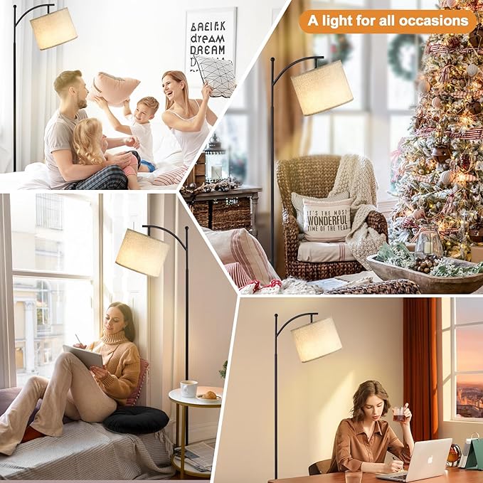 60" Floor Lamps with Remote Control & Bulb, Colors Temperature & Brightness Adjustable, Gray Shade & Black Pole