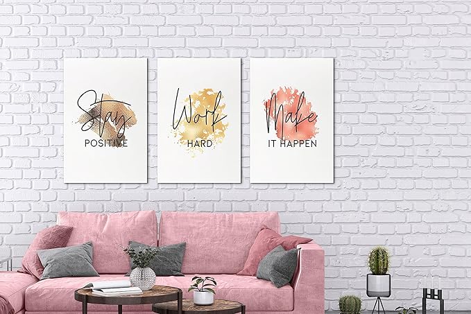 SHMAO Office Canvas Wall Art Motivational Wall Decor, 3 Piece Stay Work Make Print Pictures for Office Wall Decor Women Inspirational Framed Artwork Home Office Decor 16”x24”x3 Panels
