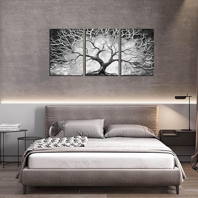 Tree Wall Pictures for Living Room - Black and White Wall Art for Office Decor - Modern 3 Piece Wall Art for Bedroom Size 24" x 36"