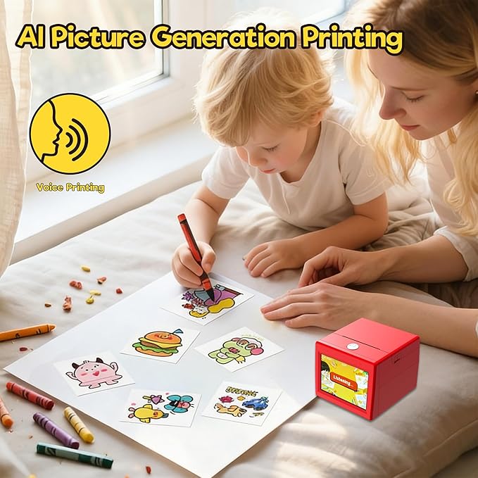 [2026.4 Feature upgrade] Smart AI Voice Sticker Printer, Kids Toys Spark Imagination Intellectual Development, Mini Thermal Label Printer With Display, Inkless Portable Sticker Maker, 4 Rolls Paper