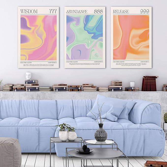 SHMAO Colorful Gradient Angel Numbers Poster Canvas Wall Art for Room Aesthetic Inspirational Spiritual Wall Art Paintings Abstract Minimalist Wall Decor for Bedroom 20"x30" x 3 Pcs