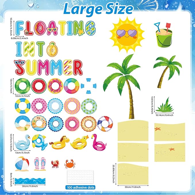 Summer Swim Ring Bulletin Board Decorations Floating Into Summer Cutouts Hawaiian Tropical Theme Swim Ring DIY Photo Craft Bulletin Board Set for Classroom School Office Home Wall Decor Supplies