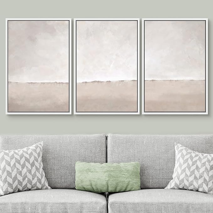 SIGNWIN Framed Canvas Print Wall Art Set Pastel Watercolor Gray Brown Paint Stroke Landscape Abstract Shape Illustrations Decorative Relax/Calm Zen for Living Room, Bedroom, Office - 24"x36"x3 White