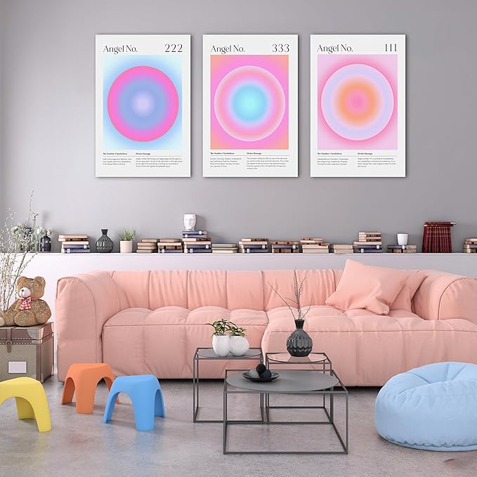 Colorful Gradient Aura Angel Numbers Poster Canvas Print Artwork Room Decor for Bedroom Aesthetic, 3 Piece Framed Inspirational Minimalist Art Paintings Decor for Bedroom Office 20"x30" x 3 Pcs