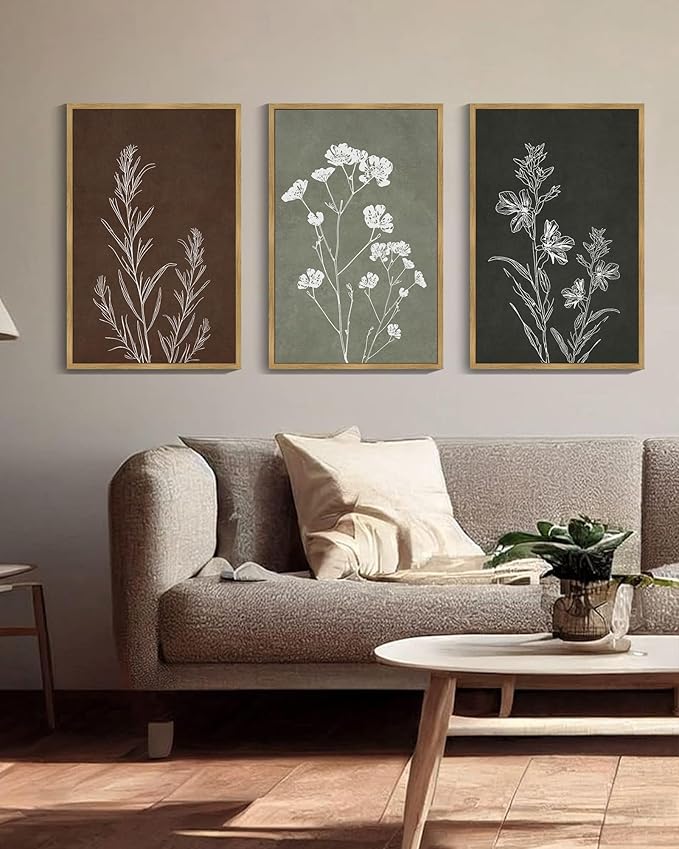 Drsoum Flower Wall Art Vintage Floral Minimalist Wall Hanging Decor Farmhouse Colorful Botanical Prints Artwork for Bedroom Living Room Hallway 16x24in Natural Framed
