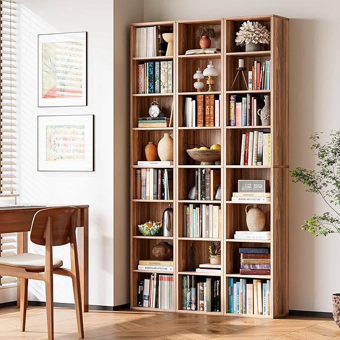 IRONCK Tall Narrow Bookshelf 8 Tiers, Compact Corner Bookcase, Easy to Match for Living Room, Office, Study, Bedroom, Oak Brown
