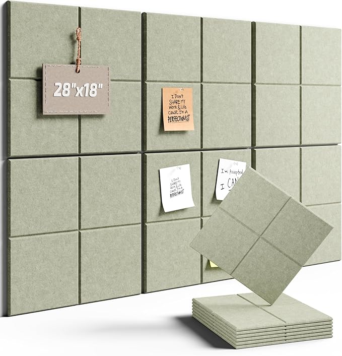 Fluxynara Felt Bulletin Board Tiles -28"x18" Cork Board Alternative for Office Decor, Push Pin Board Wall Organizer 6-Pack - Sage