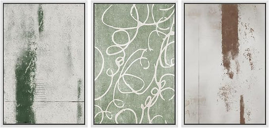 SIGNWIN Framed Canvas Print Wall Art Set Industrial Pastel Paint Strokes Abstract Geometric Illustrations Minimalism Modern Art Decorative Boho for Living Room, Bedroom, Office - 16"x24"x3 White