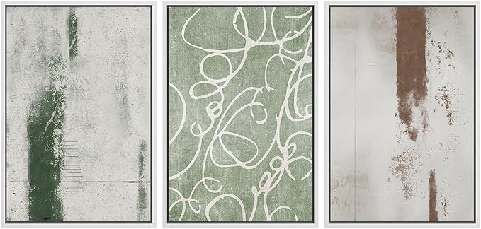 SIGNWIN Framed Canvas Print Wall Art Set Industrial Pastel Paint Strokes Abstract Geometric Illustrations Minimalism Modern Art Decorative Boho for Living Room, Bedroom, Office - 24"x36"x3 White