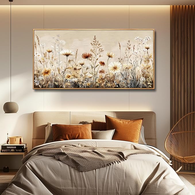 PHAOHUAXM Canvas Wall Art For Living Room Wall Decor For Office Bedroom Mural Abstract Ink-Wash Flower Artworks Restaurant Kitchen Decorations Printed Artworks Modern Home Decor 20"X40" Wood Framed