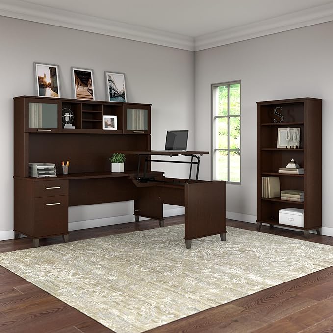 Bush Home 72-inch Home Office Desk with Drawers, Large Computer Table for Personal Workspace, Somerset Collection, Mocha Cherry