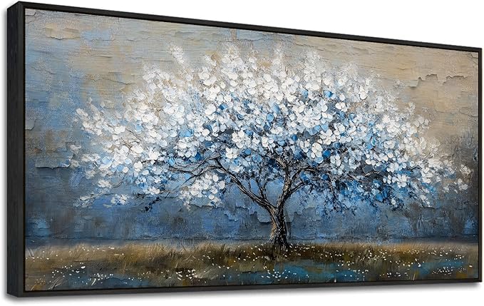 KELIYUAN Large Canvas Wall Art For Living Room Abstract Tree Wall Decor For Bedroom Wall Painting Blue Tree Picture Black Framed Office Dining Room Decor Artwork Hotel Room Mural Home Decor 20"X40"