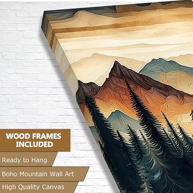 Framed Mountain Canvas Wall Art, Tree Ring Landscape Wall Decor, Forest Scenery Wall Art for Bedroom Bathroom Kitchen Living Room Home (Framed, 12x16in, Set of 3)