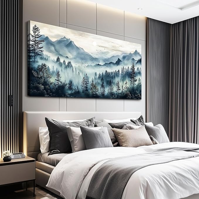 FUHAIHUA Canvas Wall Art For Living Room Large Wall Decor For Office Bedroom Decorations Foggy Forest Painting Artwork Room Wall Mural Aesthetic Home Decor 30x60 In