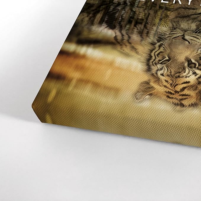 Smile Art Design Mindset is Everyting Cat and Reflection is Tiger Motivational Wall Art Canvas Print Inspirational Entrepreneur Quote Office Living Room Decor Gift Ready to Hang 17x11