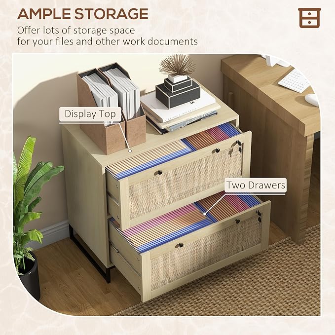 2 Drawer File Cabinet with Lock, Home Office Filing Organizer, for Letter Legal A4 Size Labeled Folders File Folder Storage, Wood Lateral Filing Cabinet (Natural-W29.5*D15.75*H28.25in)