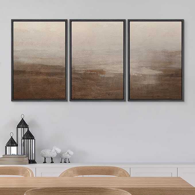 SIGNWIN Framed Canvas Print Wall Art Abstract Hazy Landscape Modern Minimalist Beige and Brown Nature Wilderness Modern Art Cool for Living Room, Bedroom, Office - 24"x36"x3 Black
