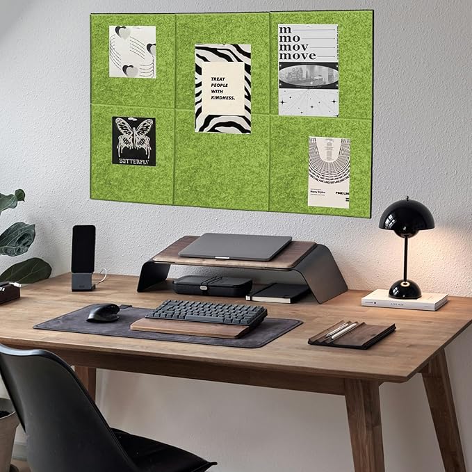 Green Felt Cork Tiles, 24" x 36" Large Cork Board, Bulletin Board for Christmas Decorations, 6 Pack Felt Boards with 30 Pushpins, Cork Boards for Office, Classroom, Home