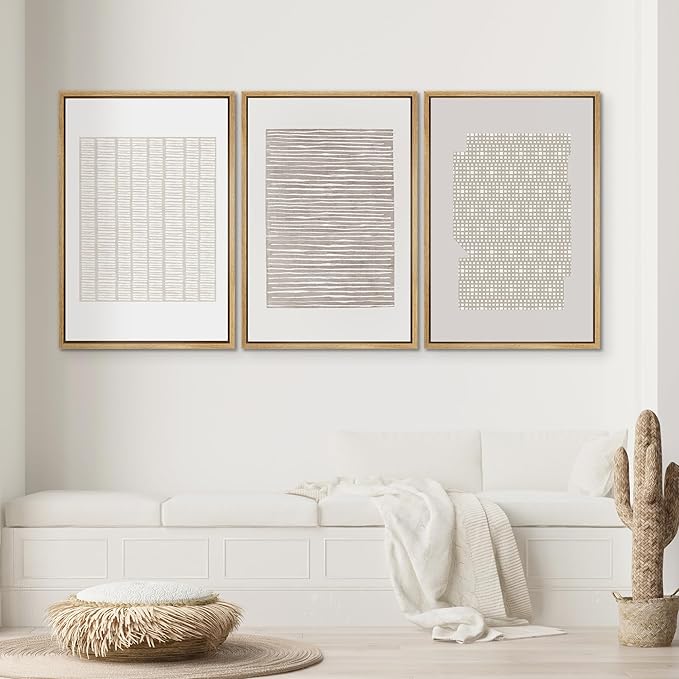 SIGNWIN Framed Canvas Print Wall Art Set Tan Geometric Pattern Landscape Abstract Shapes Cozy Neutral Modern Art Decorative Boho Relax/Zen Nordic for Living Room, Bedroom, Office - 16"x24"x3 Natural