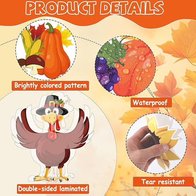 Fall Thanksgiving Turkey Bulletin Board Decorations Set Autumn Grateful Classroom Decor Thankful Maple Leaf Heart Paper Cutout for Harvest Party Back to School Classroom Chalkboard Wall Supplies Favor